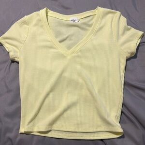 JoyLab Light Yellow V-Neck Ribbed Tee